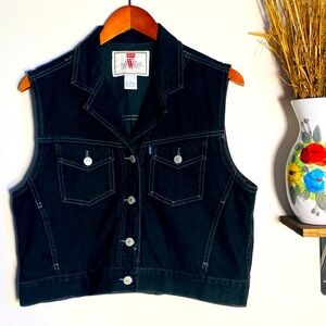 - 80’s Black Levi’s Trucker Vest. Super nice. Double breast pockets metal …